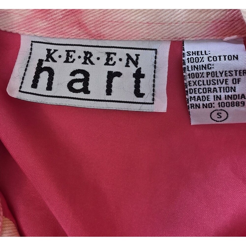 Keren Hart Denim Jacket Size S Pink Yellow Tie Dye Abstract Art Colorful Casual - Picture 7 of 9